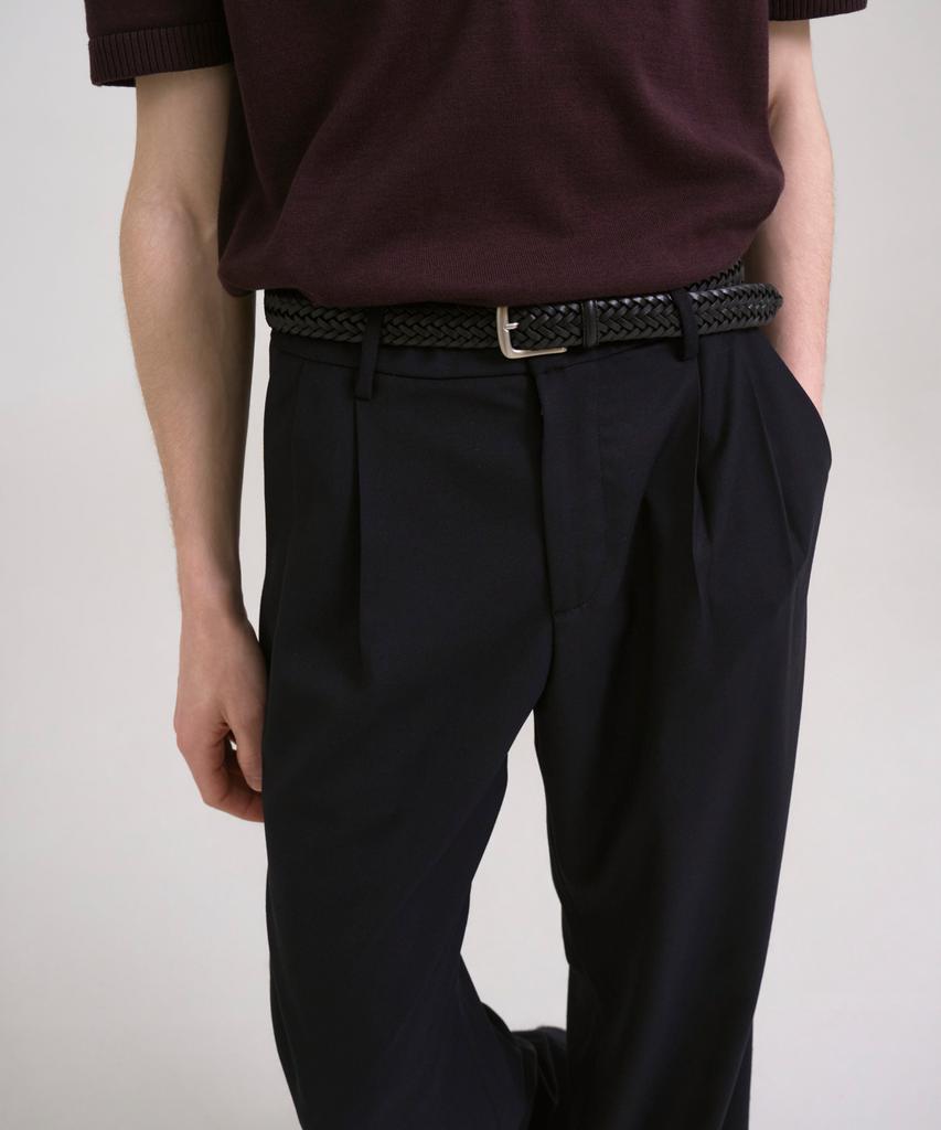 SSIN AND LEE Nocturnal Wide Pleated Wool Slacks Navy