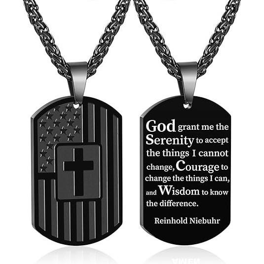 New Titanium Steel Dog Tag Men's Necklace American Flag Cross Scripture Necklace Jewelry