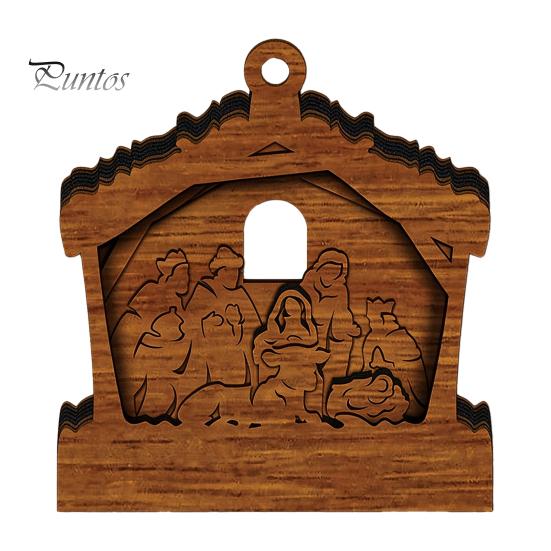 Warm Light Christmas Tree Ornaments 3D Wooden Up Ornament, Layered House Snowman Rustic Holiday Decorations Nativity Scene Hanging Decoration for Xmas
