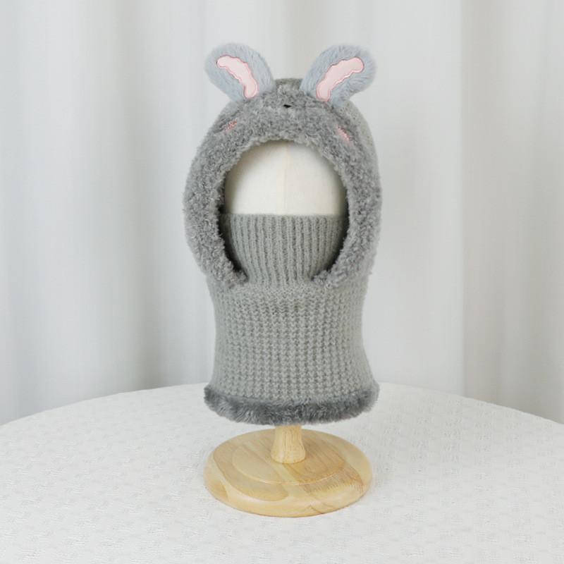 

Childrens Plush Bunny Eared Knit Hat With Face Mask For Winter Warmth And Windproof Protection сірий колір