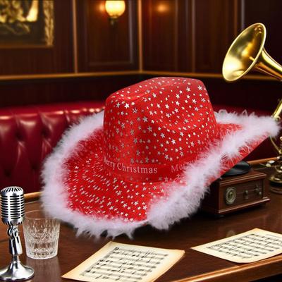 Christmas Cowboy Hat Trendy Pattern for Party Favor Dancing Performance