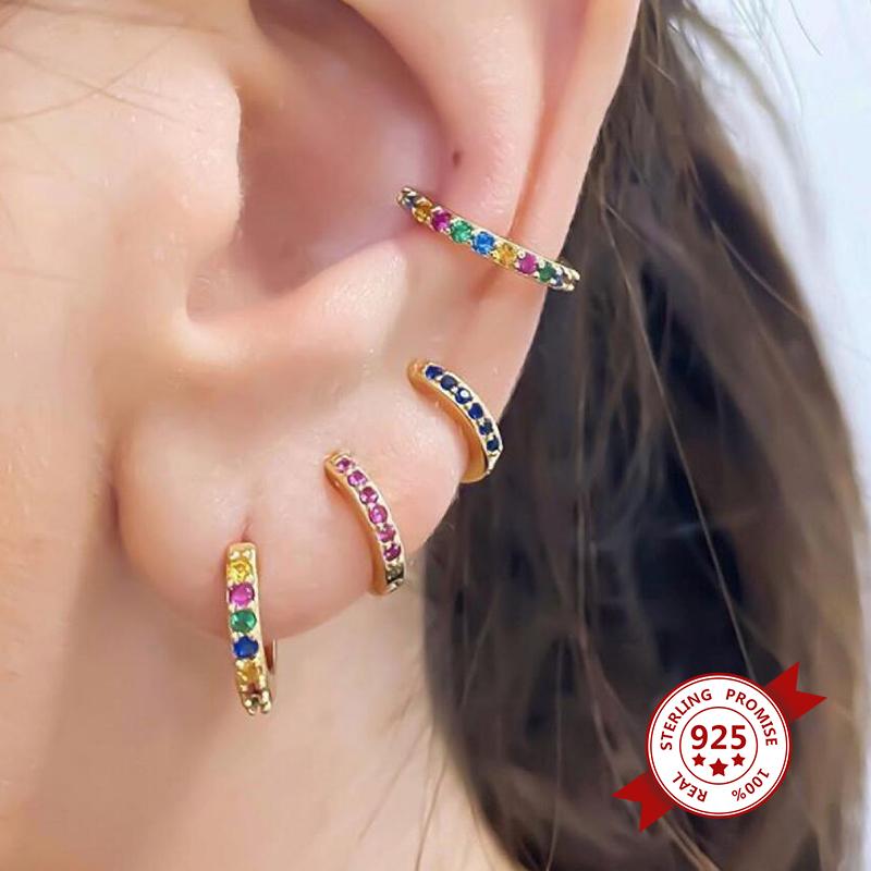 925 Silver Ear Buckles Fashion Hoop Earrings Colorful Crystal Pendants Gold Earring Premium Luxury Women's Jewelry Gift