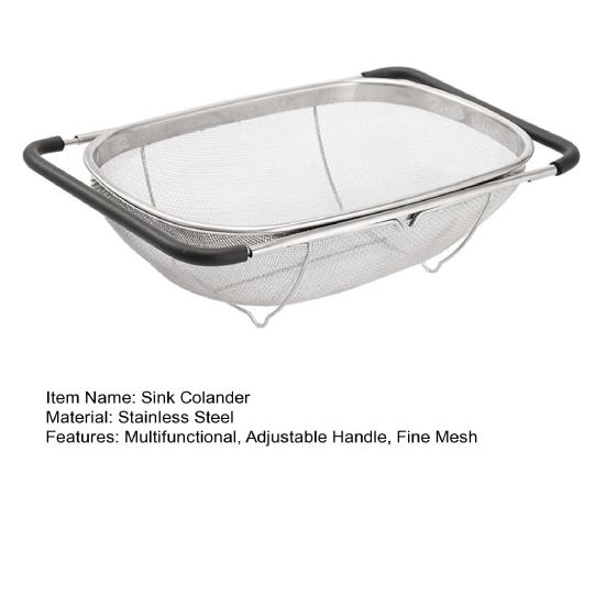 Över Diskho Durkslag Rostfritt Stål Finmaskigt Sil med Utfällbart Gummihandtag Ovalt Durkslag för Köksavrinning Silning av Frukt