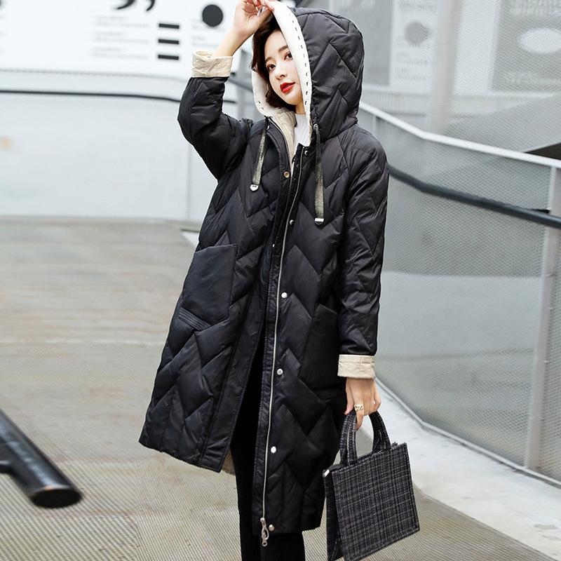 Down Jacket Women's Winter Medium and Long White Duck Down Over the Knee Fashion Thin Coat
