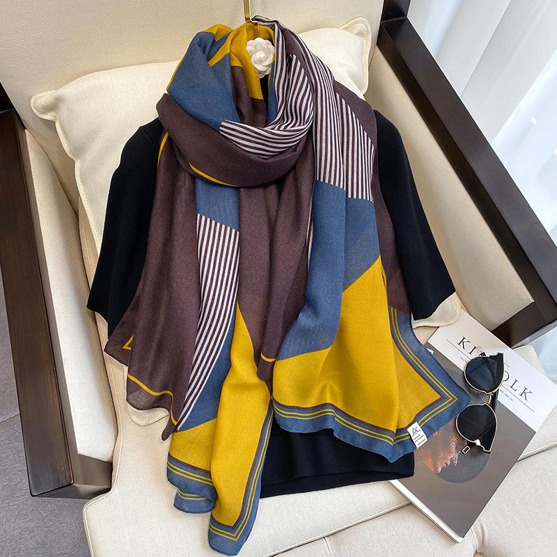Luxury New Women Cotton Scarf Large Shawls Pashmina Hijab Foulard Echarpe Brand Designer Print Lady Beach Stole Head Scarves