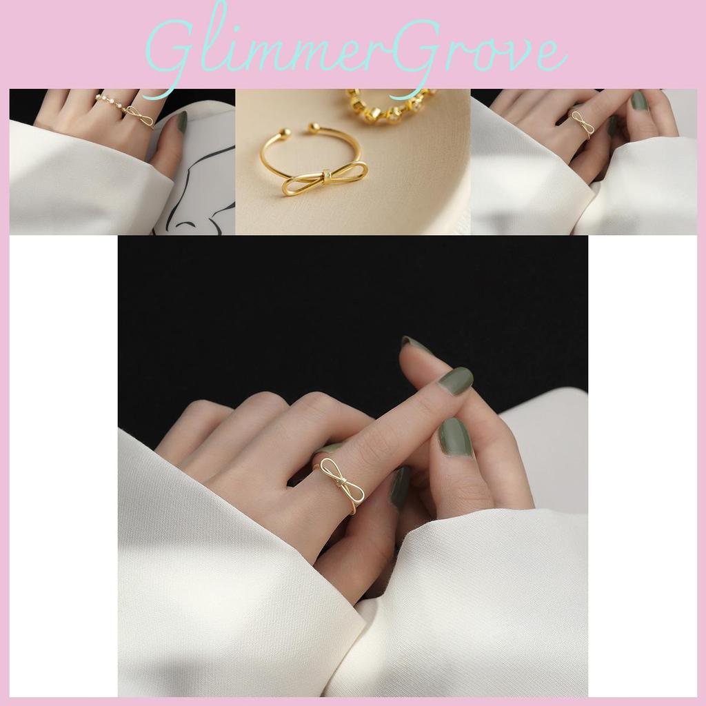 Eleganter goldener Schleifenknoten Offener verstellbarer Ring aus 925er Sterlingsilber für Damen