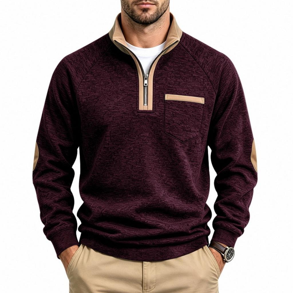 Men's Loose Fit Sweatshirt with Stand Collar and Color for Casual Athletic Wear
