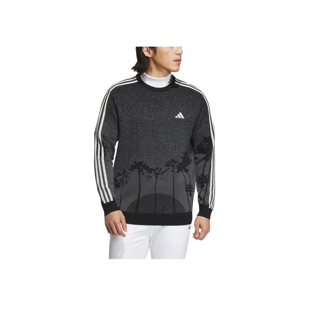 Adidas Plant Print Crew Neck Pullover Sweater Men Sweater Black HY0968