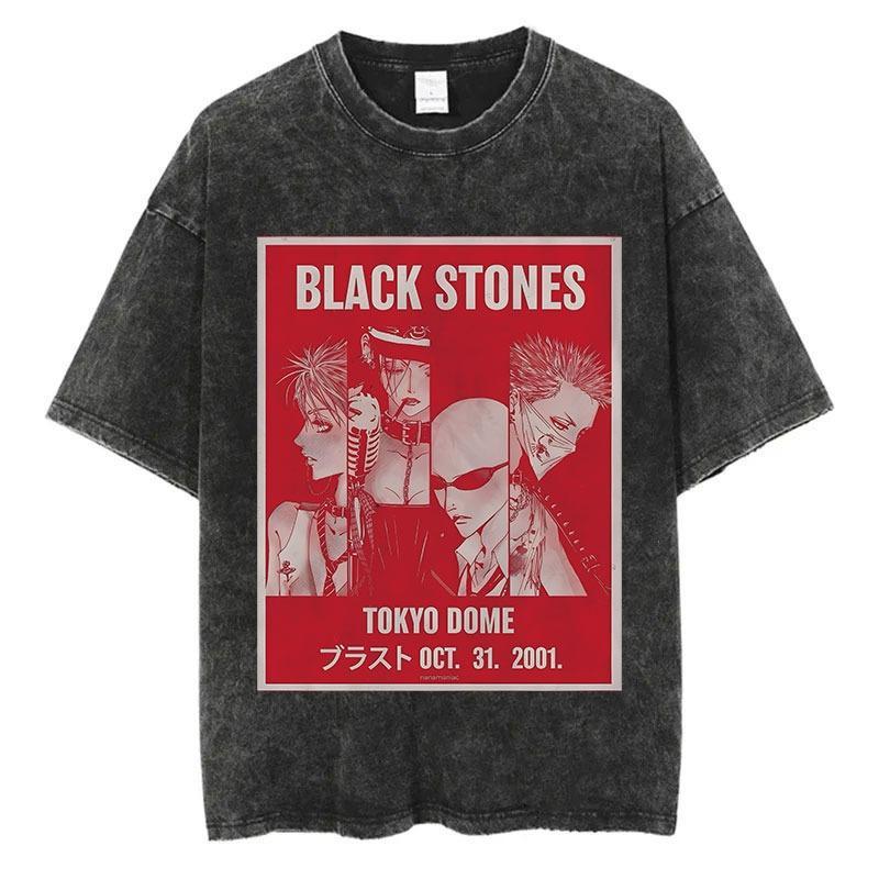 Japanese Anime Nana Osaki Print Vintage Washed Tshirt Harajuku Streetwear Graphic T-Shirt Summer Short SleeveTshirt
