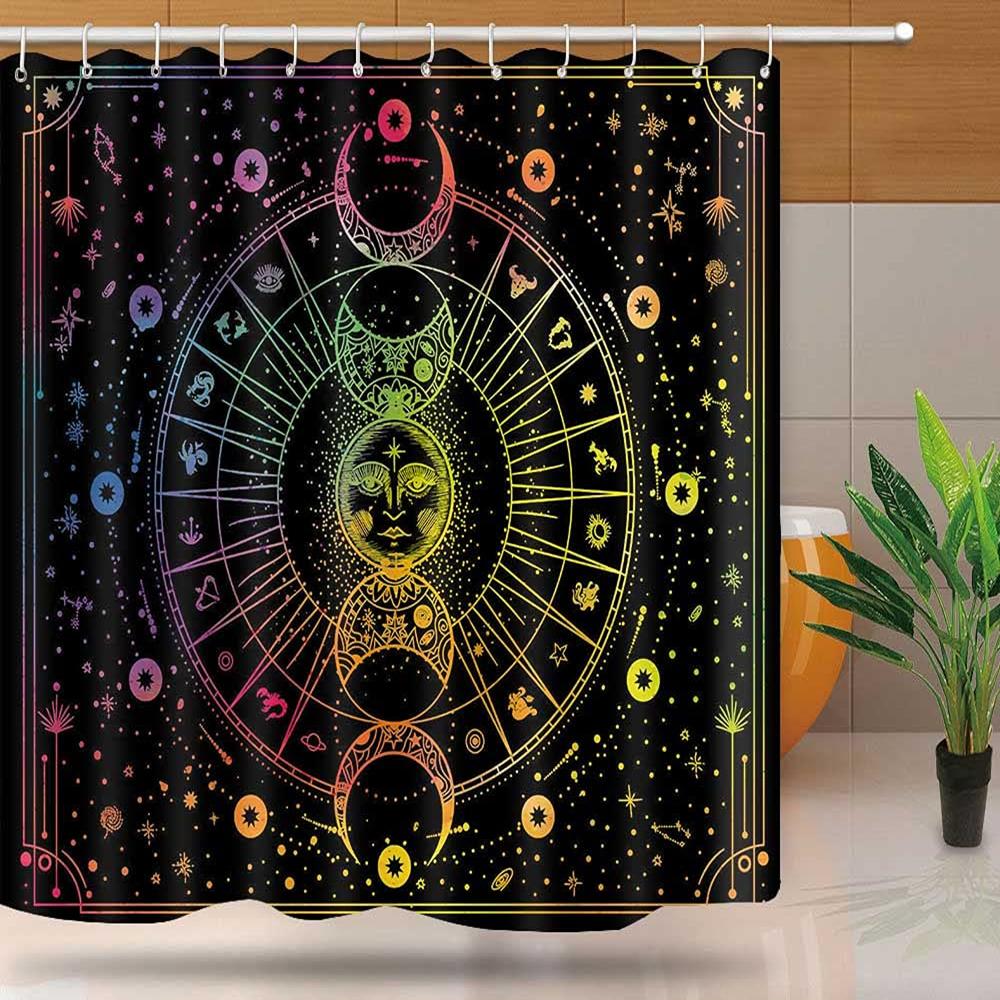 

Mandala Celestial Shower Curtain Boho Moon Star Black And White Waterproof Polyester Fabric Bathroom Curtains Home Decor Hooks W60H190(CM)-1 Pcs