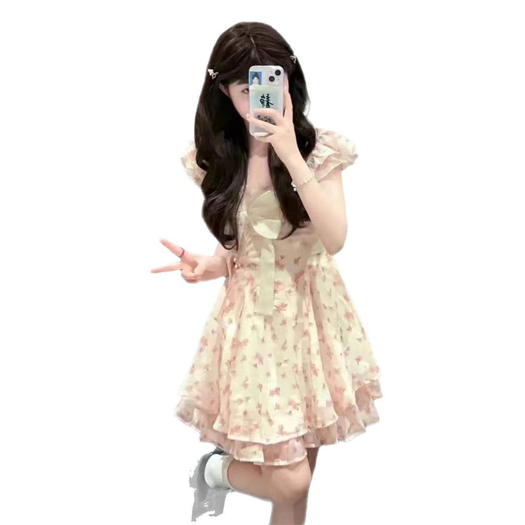 Small fresh floral gauze skirt sweet age reduction small fluffy princess skirt waist thin A word