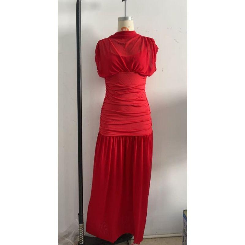 

Платье без рукавов с оборками в западном стиле, новая мода, облегающее, стройнящее, сетчатое лоскутное платье Red XL