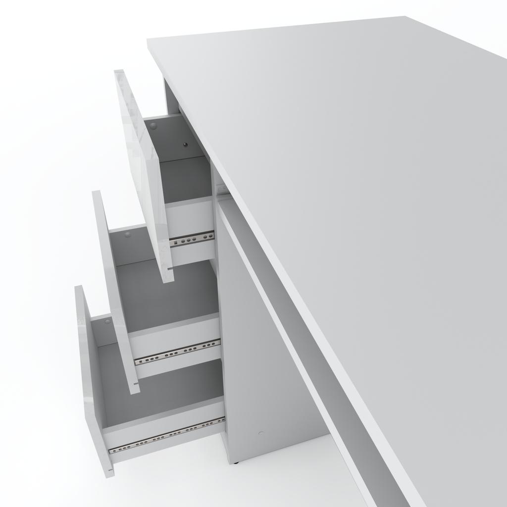 Glänzender Weißer Schreibtisch 3 Schubladen 90 CM Schul-Gaming-Möbel