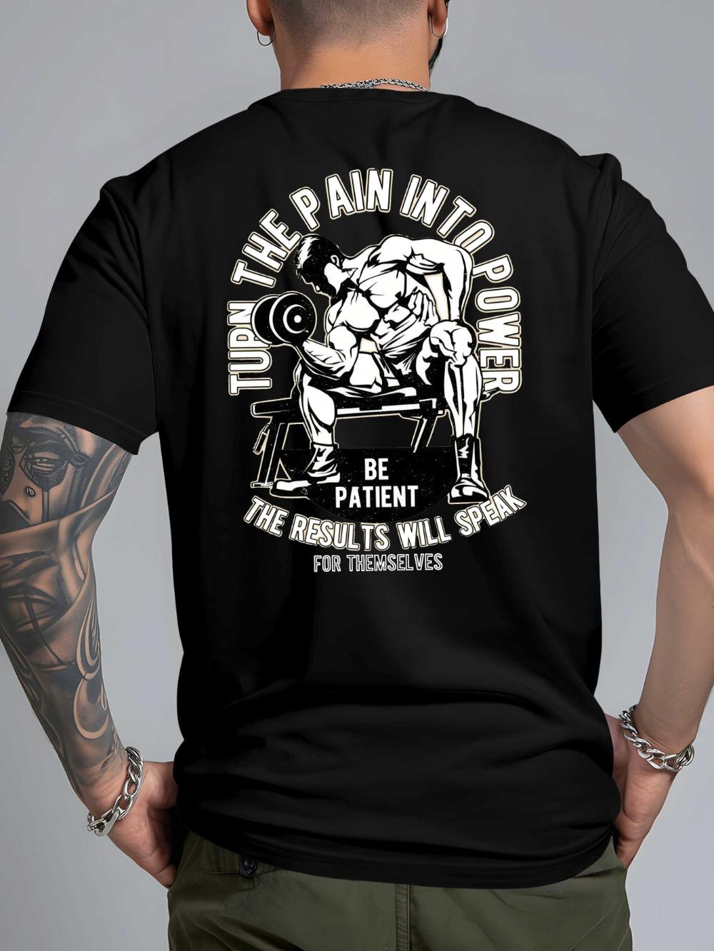 Herren Fitness Motivations-T-Shirt mit Aufdruck Schmerz Verwandelt sich in Stärke Trainingsdesign Sommer XXXL white