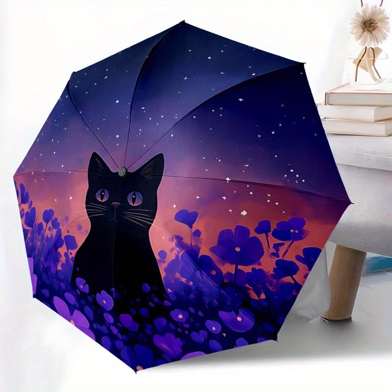 1pc Artistic Black Cat Automatic Open 8-Rib Windproof Umbrella, Travel & Commuting, Suitable for All Seasons