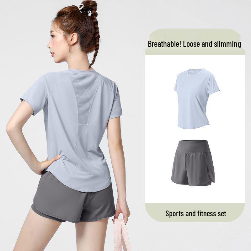 Plus Size Quick-Dry Loose Fit Yoga & Sports Suit: Elastic Short Sleeve T-Shirt & Shorts