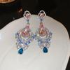 European and American geometric color flower zircon fringed earrings, stud earrings, exquisite luxury earrings, women