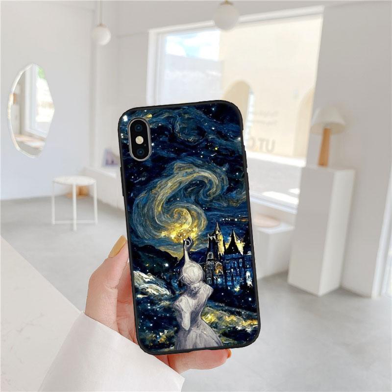 BF101 Starry Night Van Gogh Painting Soft Shell Phone Case for iPhone 16 15 14 13 12 Pro Max Plus Mini