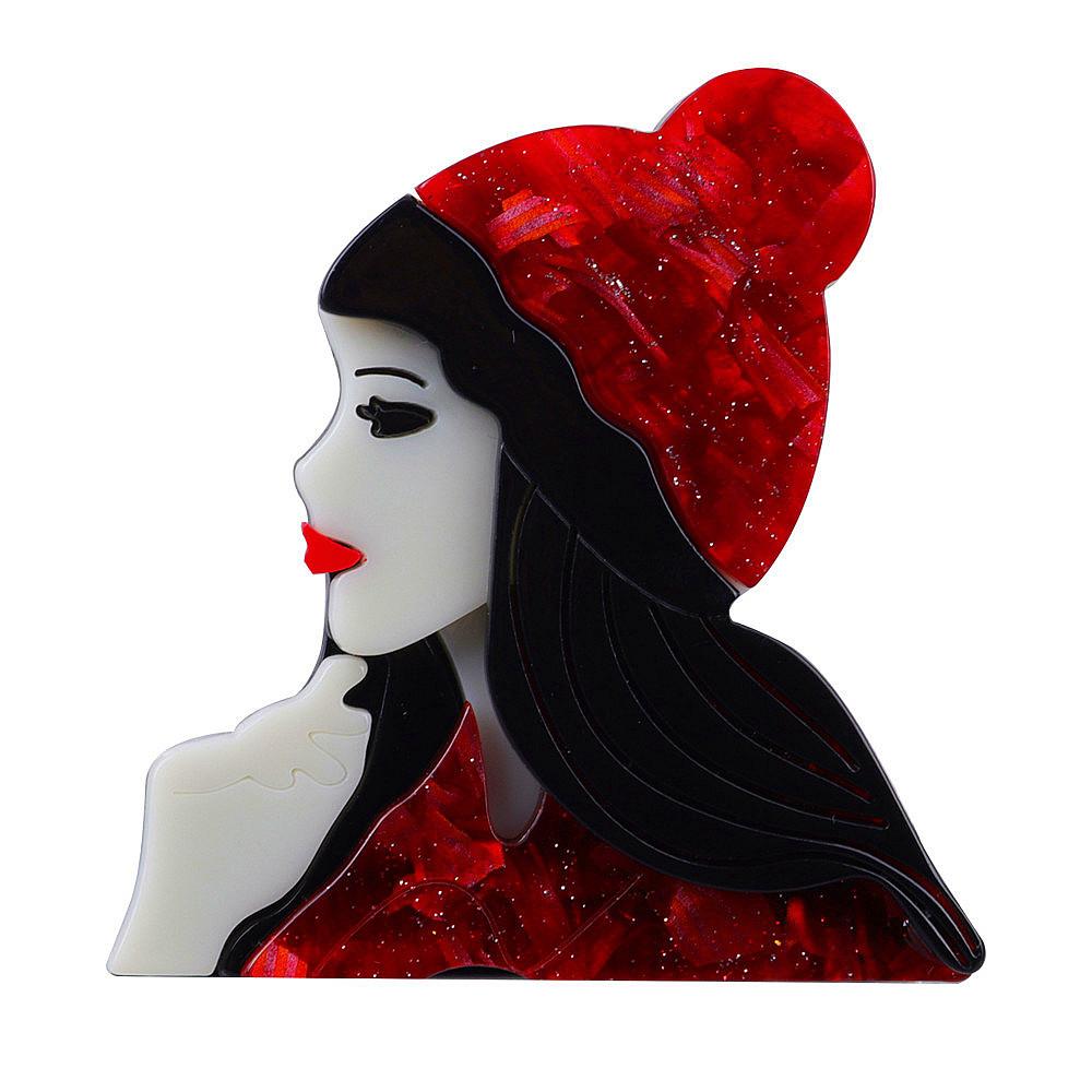 New Design Unique Lady Figure Acrylic Brooch Pins For Women Girls Brooches Pins Lapel Badges Bag Decorations Party Dress Jewelry