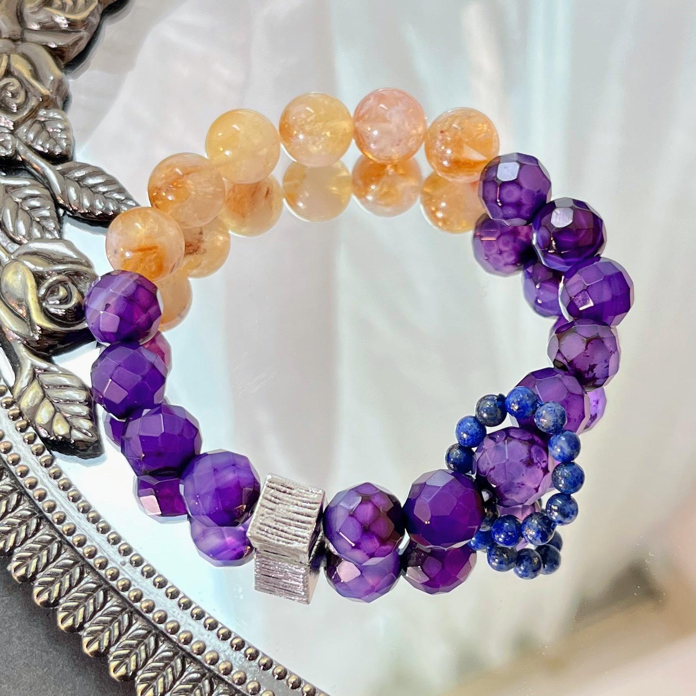 Natural Purple Chalcedony Honey Milk Cover Citrine Lapis Lazuli Design Bracelet