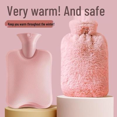 Thickened, Explosion-proof Hot Water Bottle for Girls with Imitation Rabbit Fur; Perfect As a Hand Warmer, Stomach Compress, or Foot Warmer.