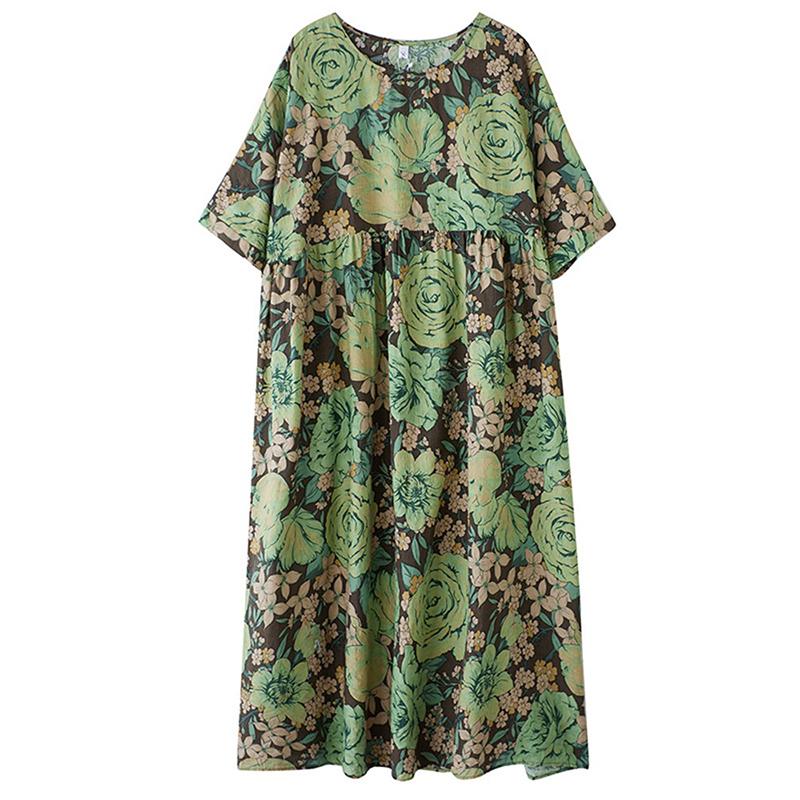 

XITAO Print Floral Pleated Dress ZMY1082 One Size зелёный