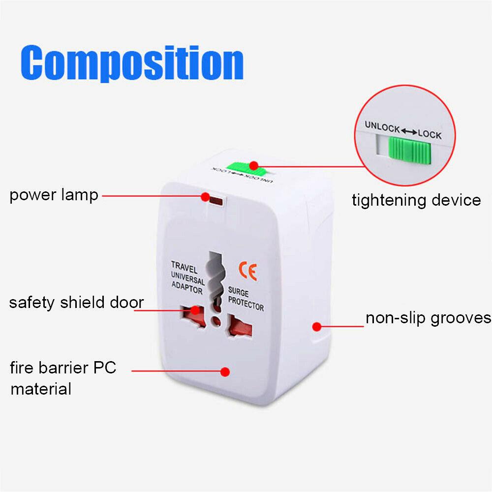 Universal Worldwide Adapter Electric Socket AU UK US EU Plug Adaptor Travel Wall Charger AC Power Option 2 USB Charging Port International Plug Adapto