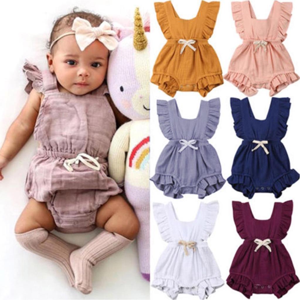 Toddler Baby Kids Girls Boys Off-Shoulder Ruffle Bow Romper Jumpsuit Bodysuits