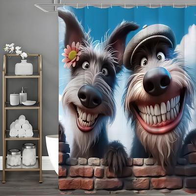 Zábavný úsměv psa Sprchový závěs, Dekorační sprchový závěs do koupelny, Vodotěsný sprchový závěs s háčky