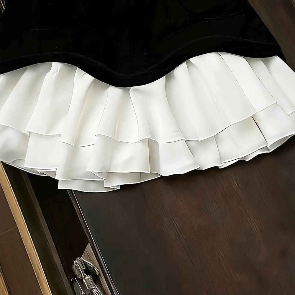 Women's Elastic Waist Color Block Mini Skirt A Line Tiered Skirt Elegant Ruffle Layered Cake Skirt