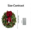 Pre-Lit Artificial Christmas Wreath,  Artificial Christmas Garland For Front Door With Red Bow, Cones, Red Berries,  LED Lights For Christmas Deco