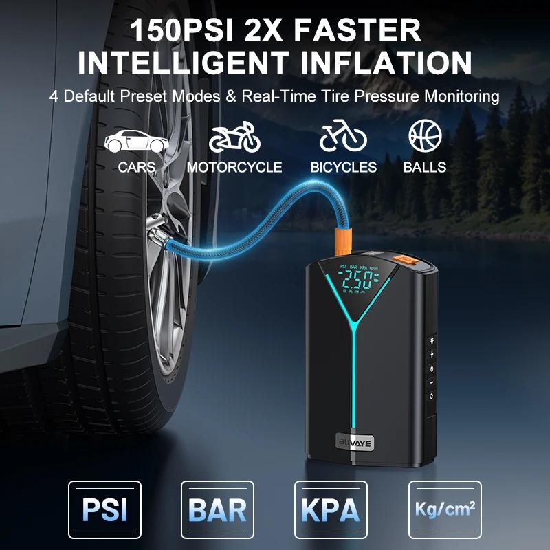 BUVAYE 4 In 1 Car Air Compressor Jump Starter Portable Battery Booster Jumper Pack Inflatable Pump For Motorcycle Bicycle Ball