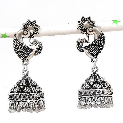 Natural Indian Look Jhumki Gemstone Silver Tribal Bali Earring 1.97" U1I66