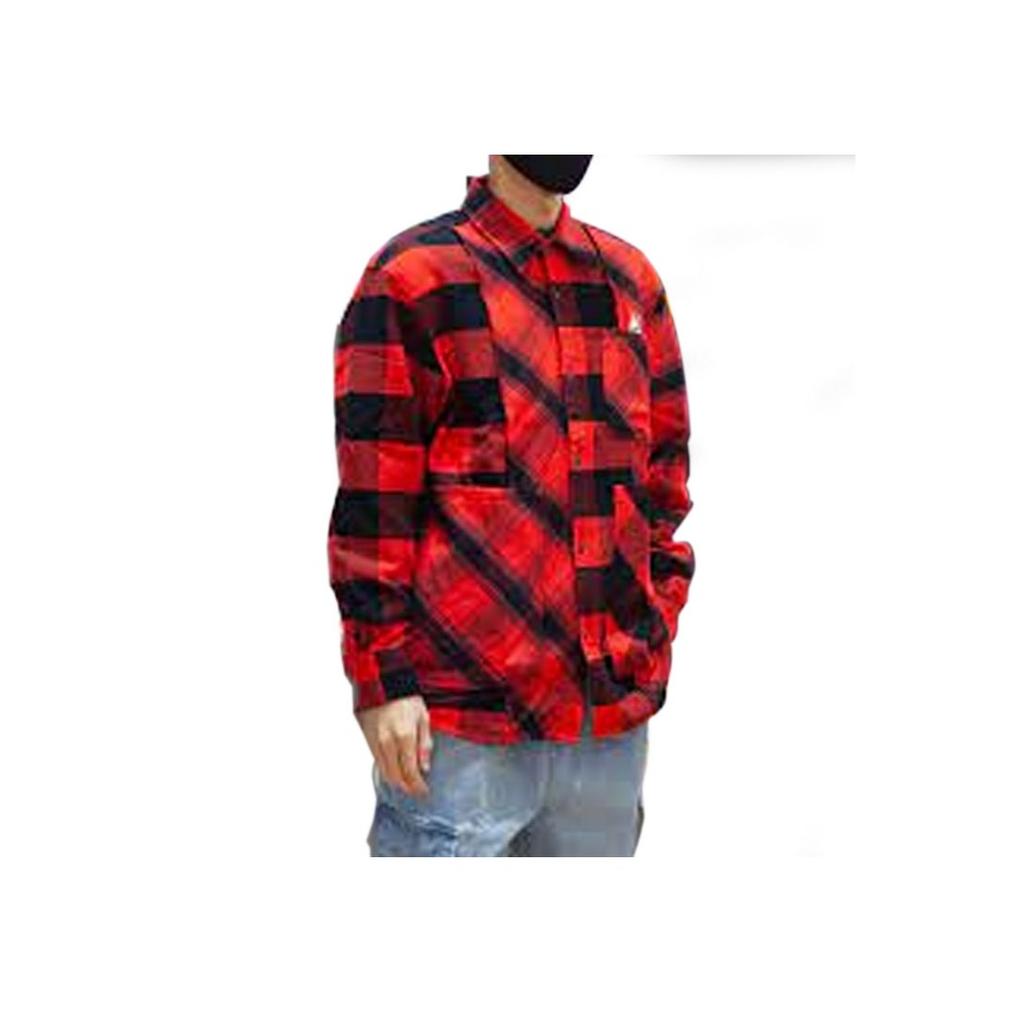 LiNing Plaid Pocket Button Lapel Loose Long Sleeve Shirt Men Tops Red ASHT001-1