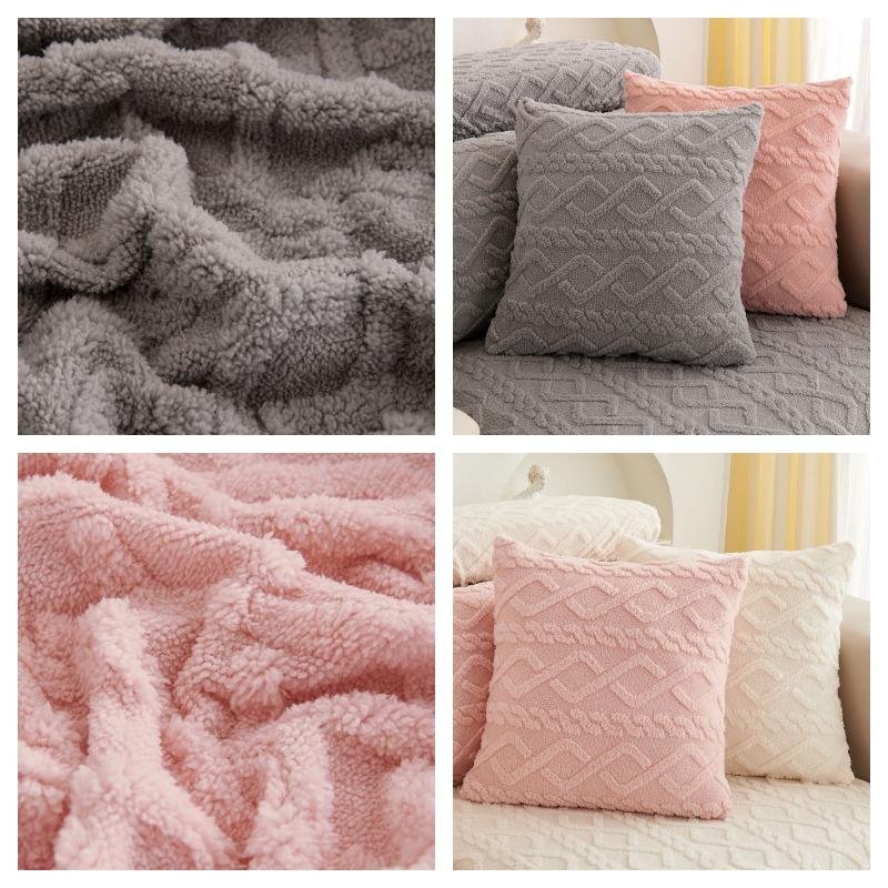 No Pillow Insert Thickened Comfort Cotton Flannel Pillowcase Solid Color Soft Jacquard Sofa Bed Lumbar Support Pillow
