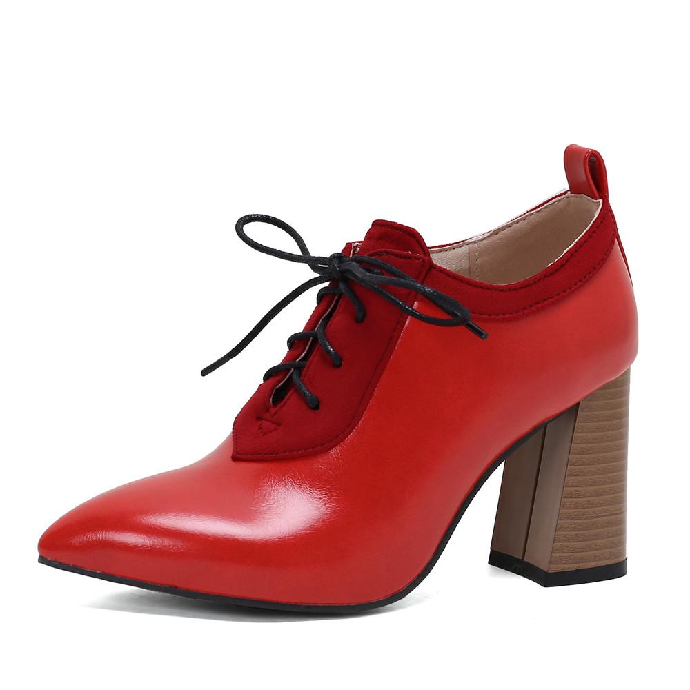 Women Pumps Pointed Toe Lace up Thick Heel Platform Brogue Student Carved Retro Classic Spring Autumn New