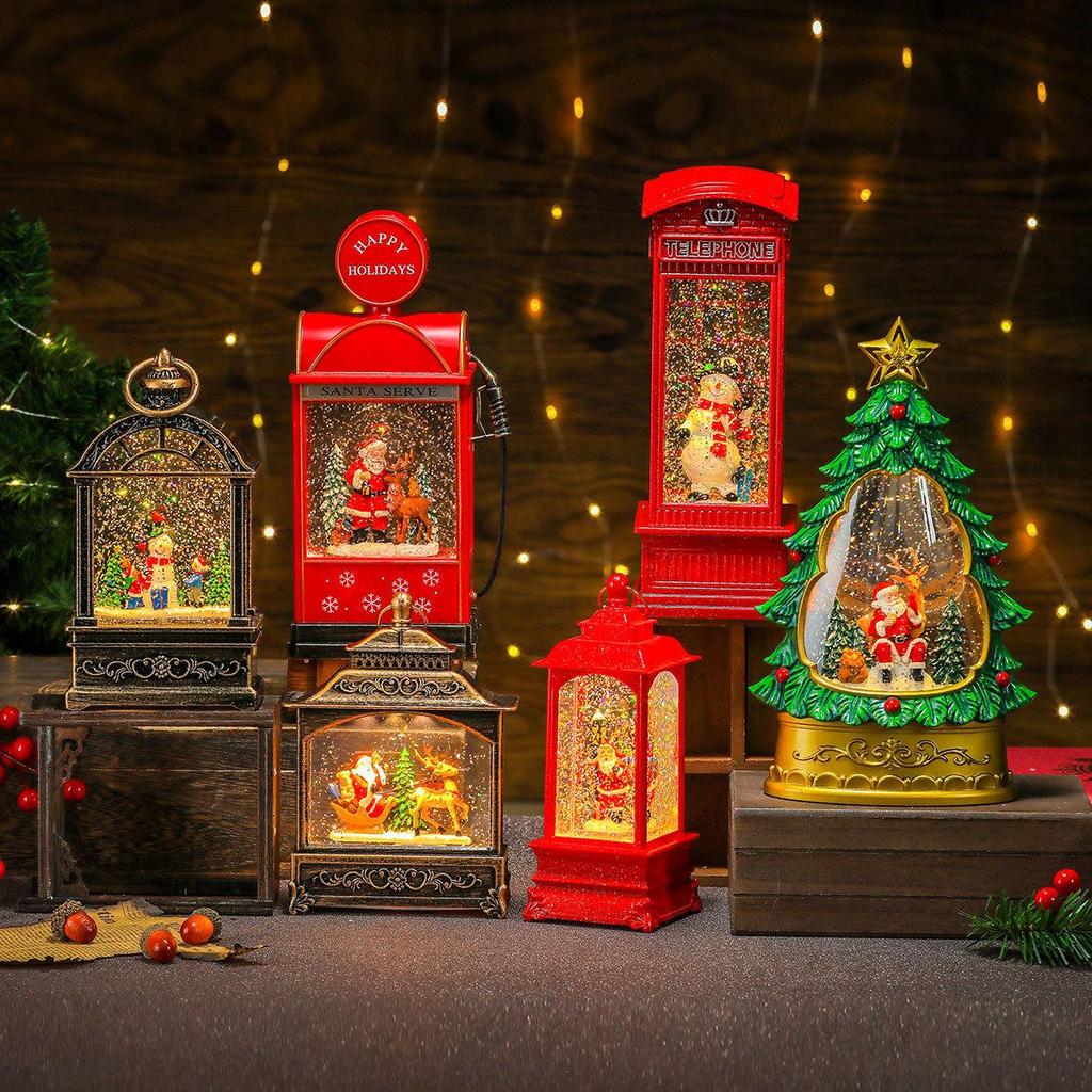 Musikalische Weihnachtsdekorationen mit Licht in verschiedenen Stilen: Telefonzelle & Orkan-Öllampen