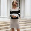 Casual Fashionable and Elegant Autumn and Winter Women's Loose Color Blocking Long Sleeve Bottom Sweater Dresses