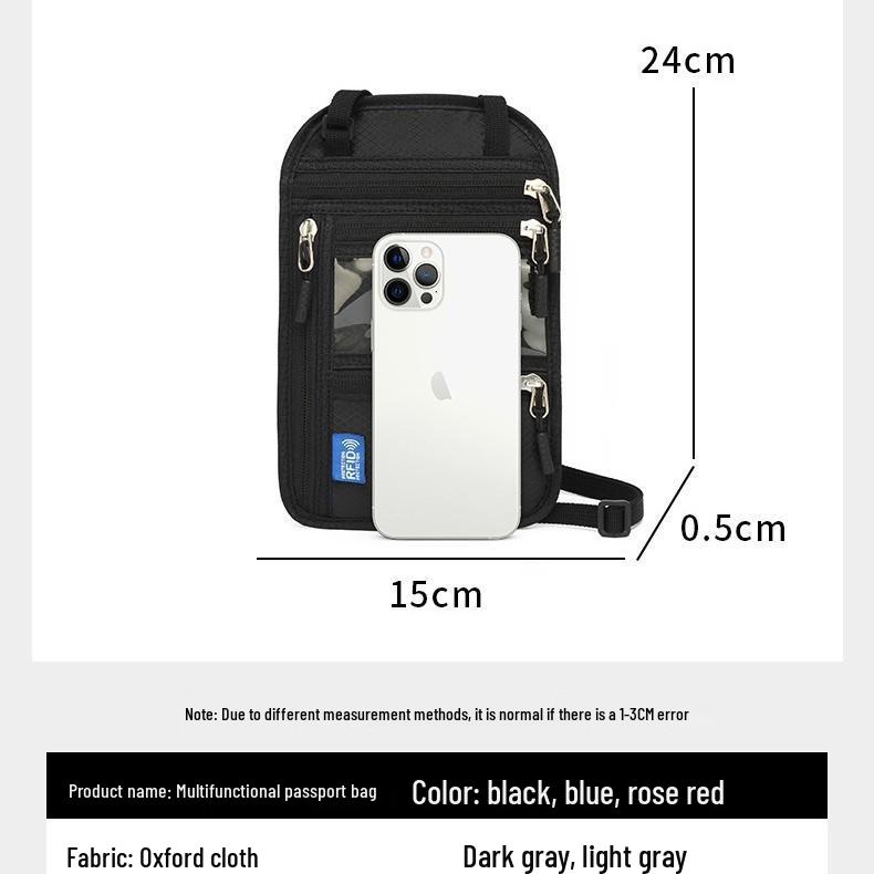 Transgraniczny uchwyt na paszport z RFID na szyję i ochraniacz na dokumenty