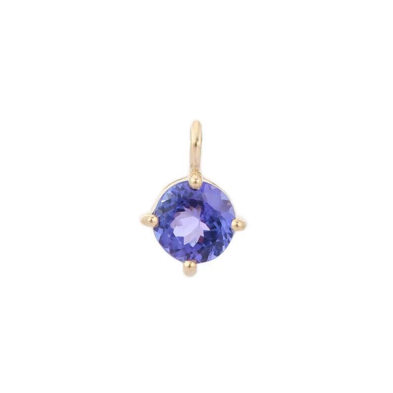 14K Solid Gold Tanzanite Stone Pendant Round Cut Gemstone Gold  Gift Pendant For Women
