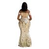 CY901019 sequined long dress dress one-word shoulder slim fit hip wrap velvet sequined women's clothing Europe and America