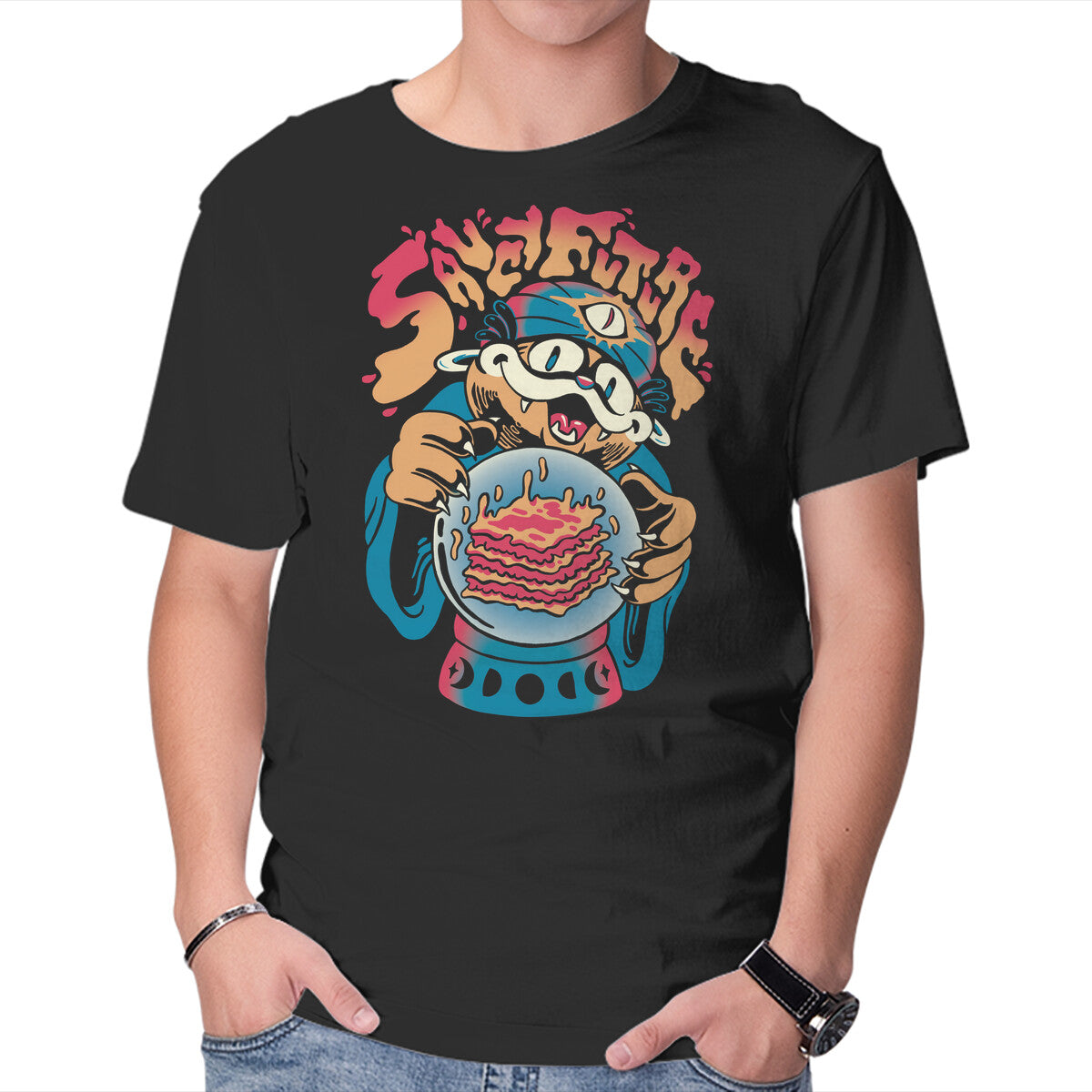 Unisex Crew Neck T-Shirt Saucy Future Graphic Short Sleeve Casual Tee L