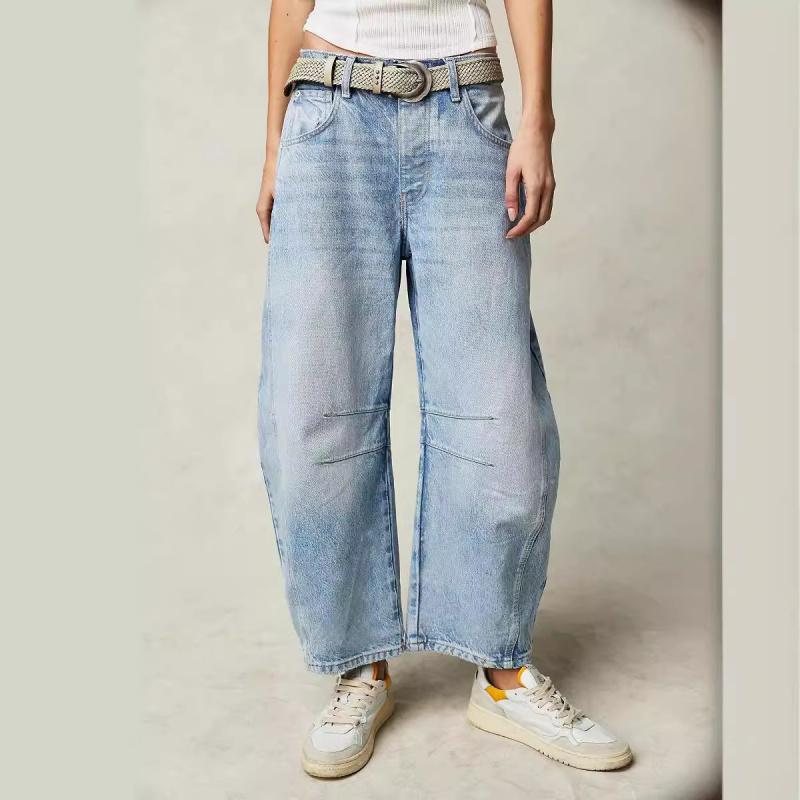 2026 TEMU Fashion Casual Women's Loose Wide-Leg Pants Mid-Low Waist Washed Denim Trousers