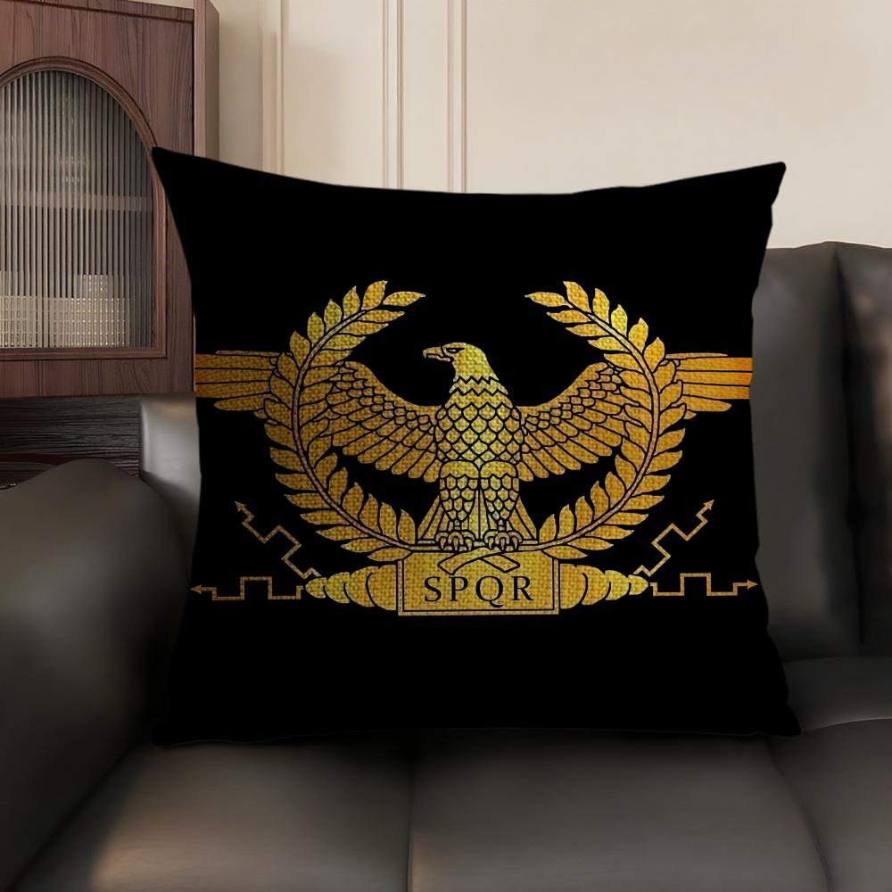 Gold Imperial Eagle Rome Spqr Cushion Cover Natural Linen Organic Fabric Double-Sided Printing Sofa Home Decor Gift Pillow Case