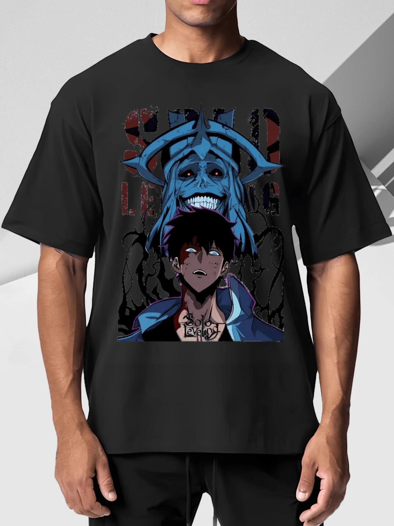 

Аниме Футболка Solo Leveling Летняя Мужская Тяжеловесный Хлопок Короткий Рукав Свободная Дышащая Мода Уличная Дорожная Футболка S