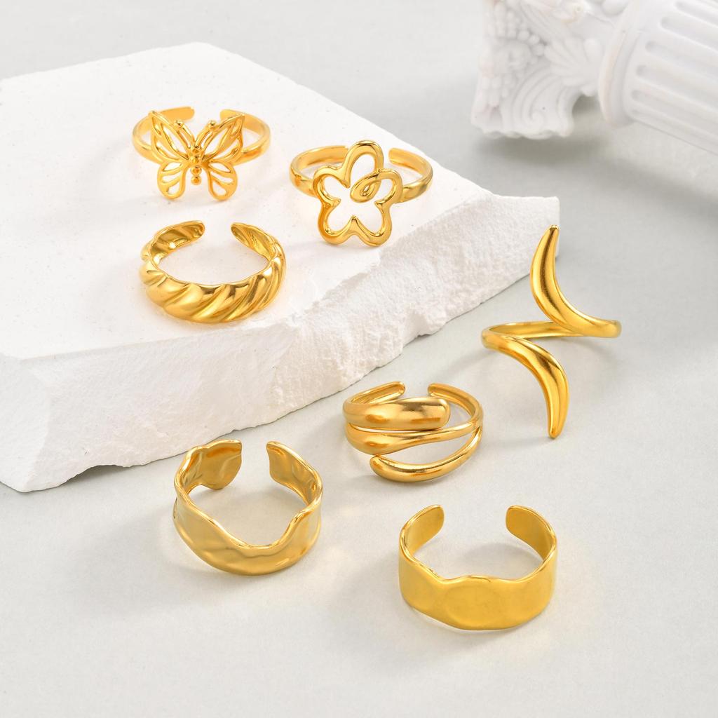 Retro Hollow Flower Butterfly Opening Ring for Women, Stainless Steel Twist Geometric Rings,Classic Jewelry Gift