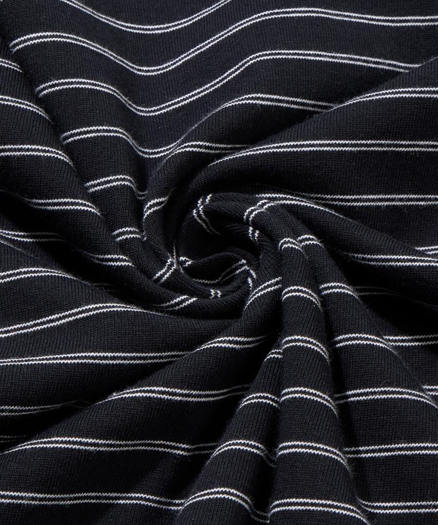 AGOD Camicia Henley con Bottoni Laterali a Righe Manica Lunga [Nero]