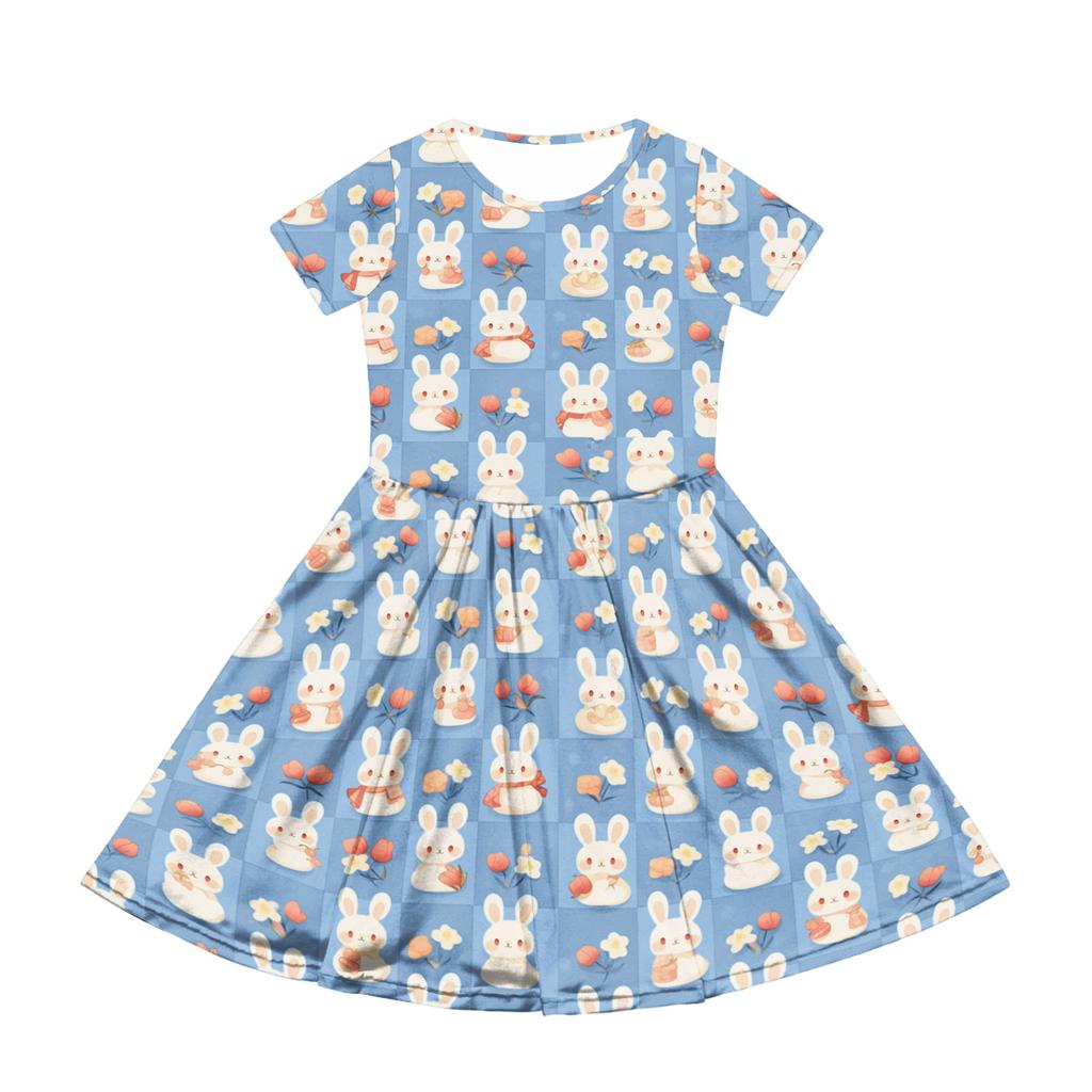 Girl Summer Dress Color & Print Short Sleeve Dress With Pocket Casual Dress Shorts Sleeve Party Dress Easter Day