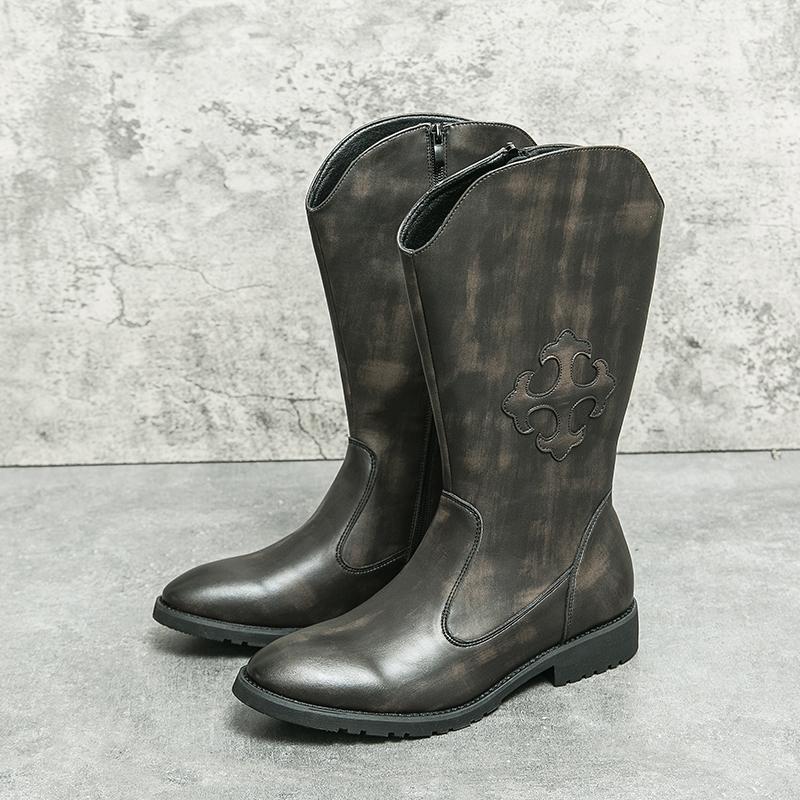 Fashion 2025 Winter Trend Western Denim Boots High-end Men's Leather Boot Pointed Work Boots Handsome Men's Knight Shoes High Top Boots