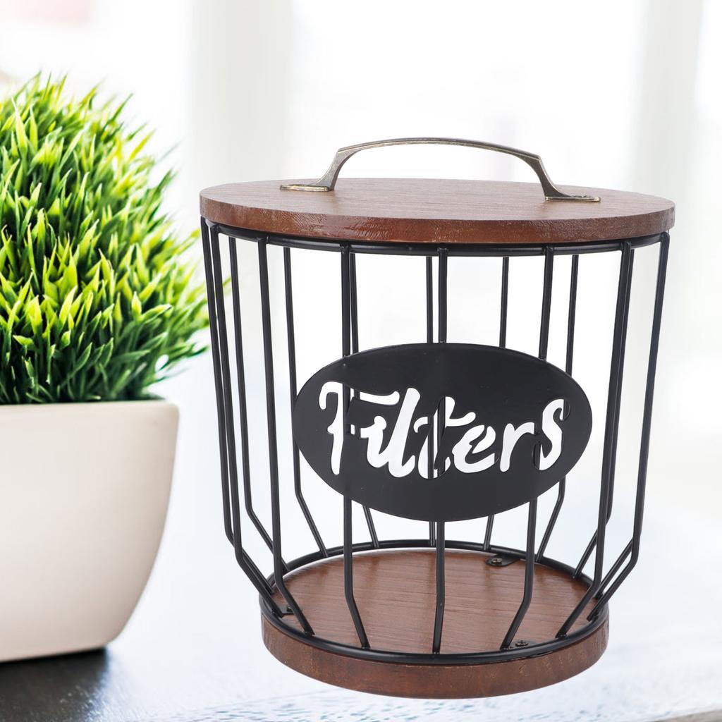 Rustic Coffee Filter Holder with Lid Coffee Filter Storage Container Coffee Pod Holder for Counter Coffee Bar Accessories Decor